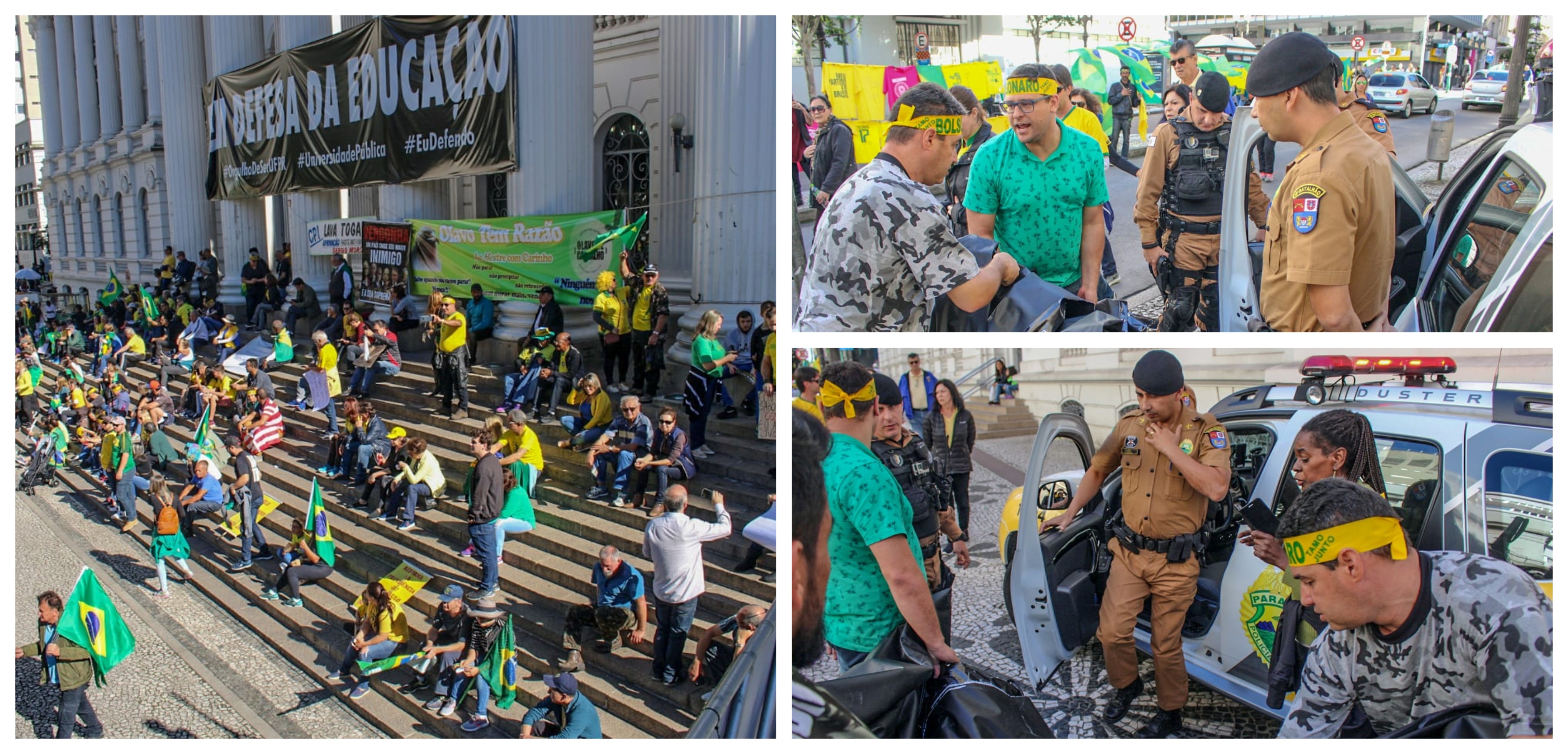 Na terra da Lava Jato, bolsominions arrancam faixa em defesa da Educação no prédio da UFPR; fotos de Eduardo Matysiak