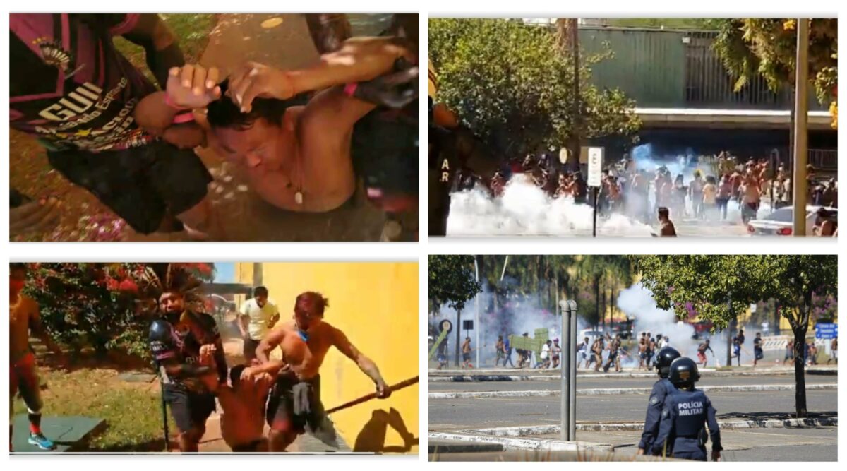 Polícia ataca com spray de pimenta e bombas de efeito moral indígenas que protestavam contra PL 490 no estacionamento da Câmara; vídeos